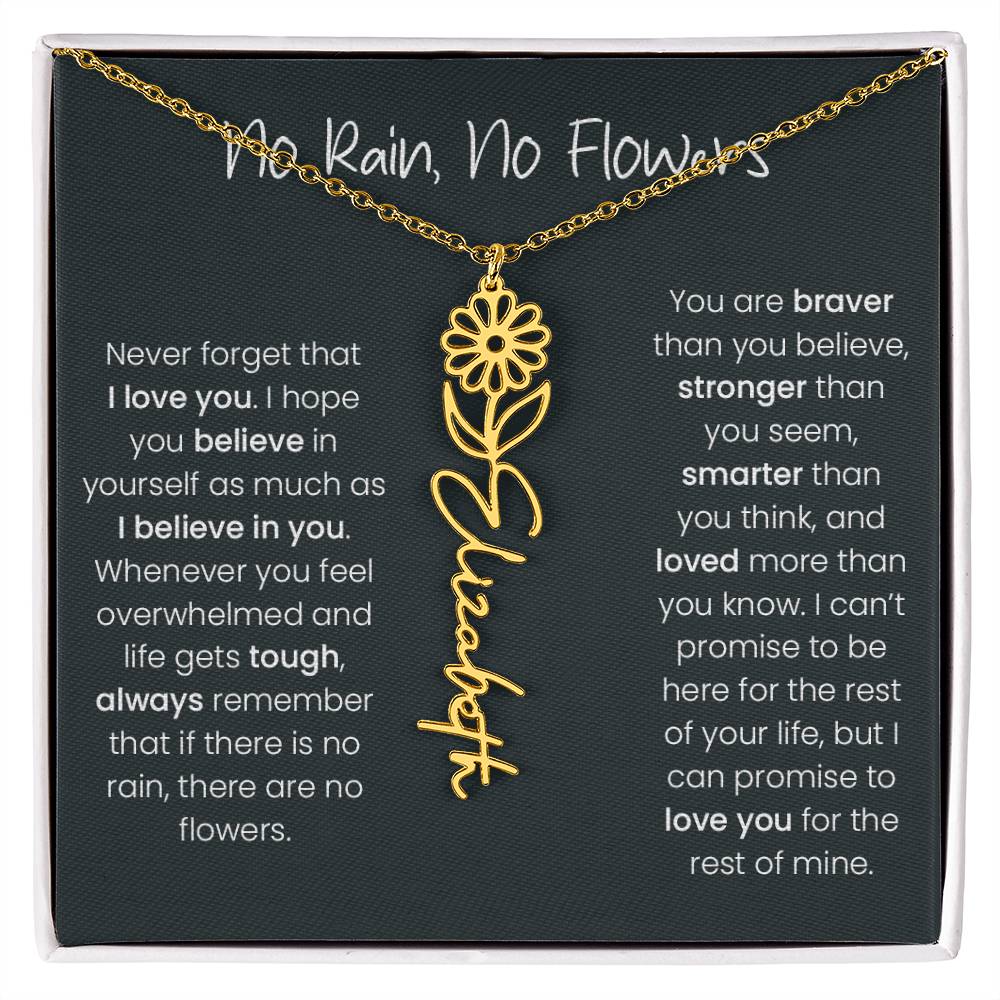 Birth Flower Name Necklace - No Rain, No Flowers